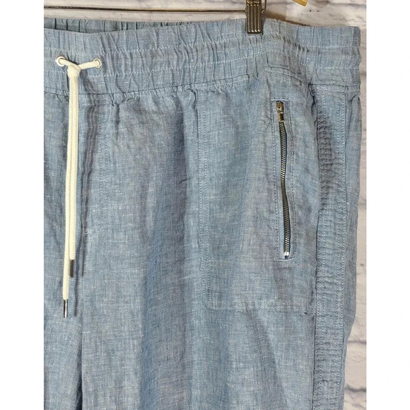 Athleta Cabo Linen Joggers Pants Women's Plus Size 24 Chambray Blue Zip Pockets - Picture 2 of 5